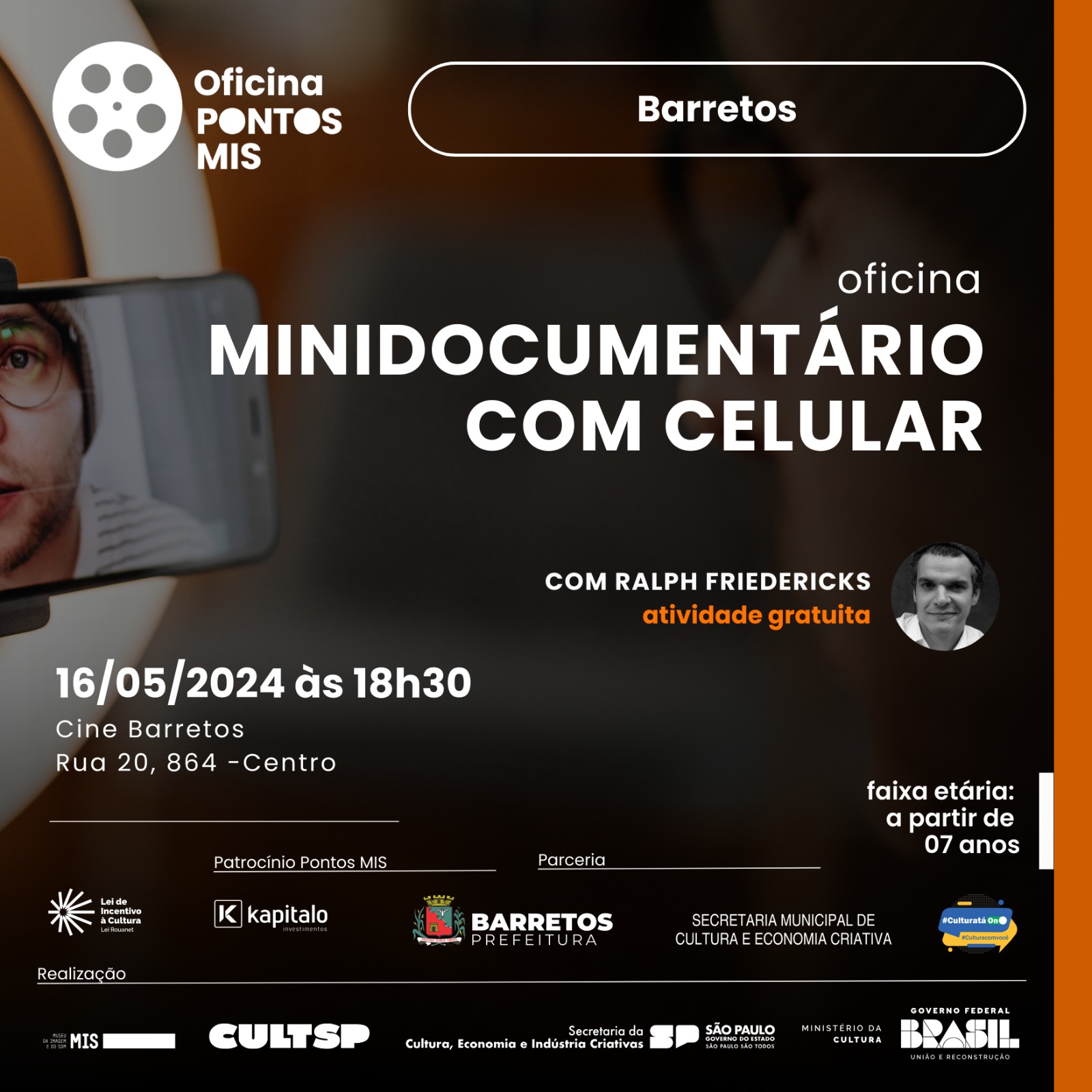 “Minidocumentário com celular” é tema de oficina Pontos MIS em Barretos