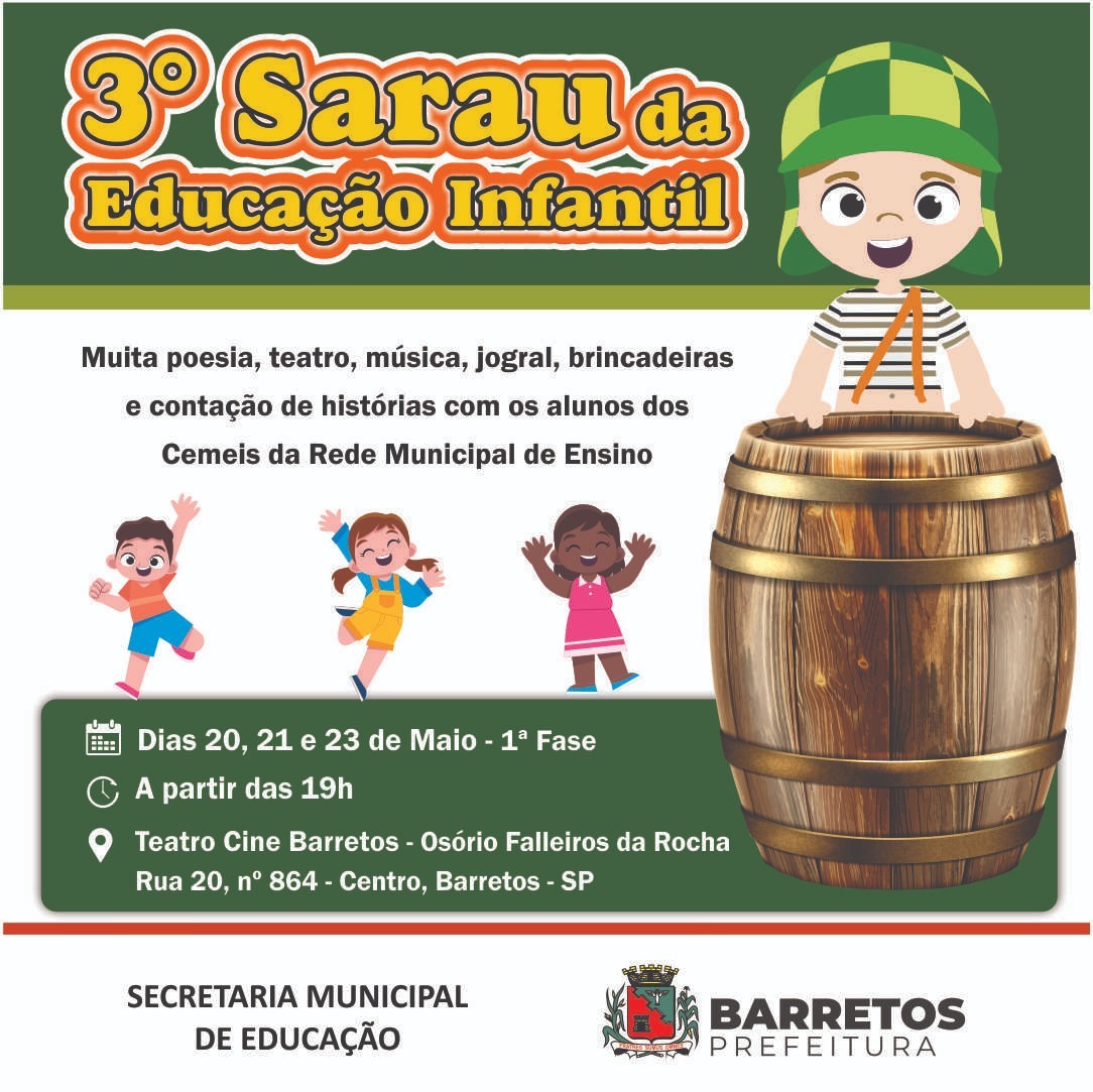 3° Sarau da Educação Infantil começa nesta segunda-feira, dia 20