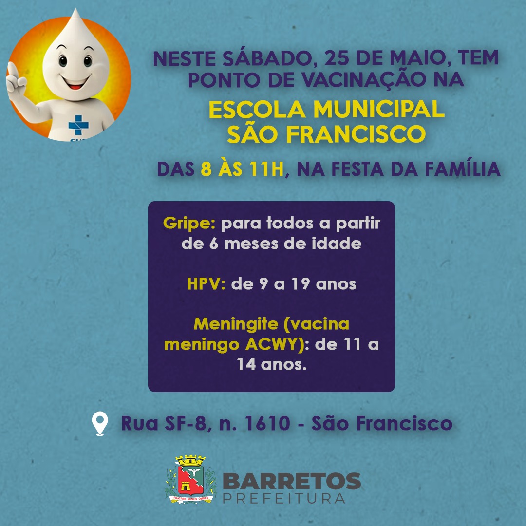 Escola Municipal São Francisco será ponto de vacinação neste sábado, dia 25