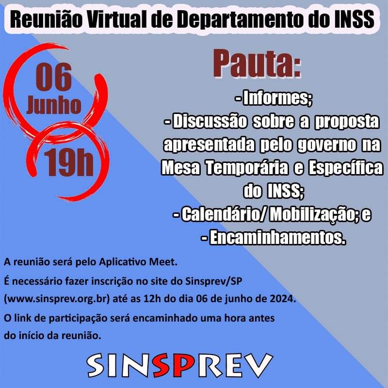 Sinsprev/SP convida trabalhadores da ativa e aposentados para reunião vittual