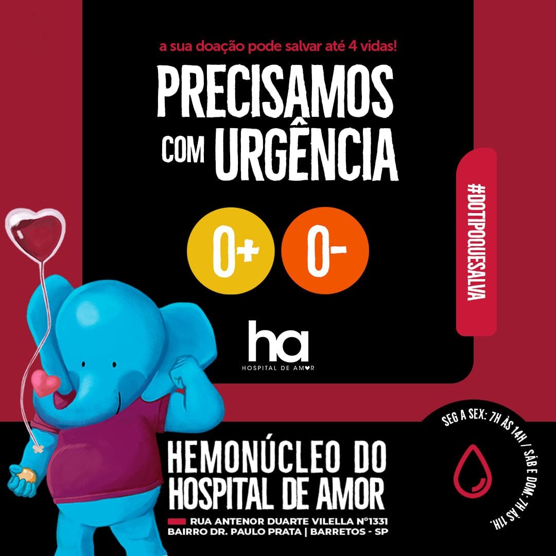 Hemonúcleo solicita doações de sangue dos tipos O positivo e negativo