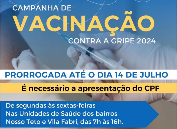 Colina segue com a Campanha de Vacinação contra a Gripe até o dia 14 de julho