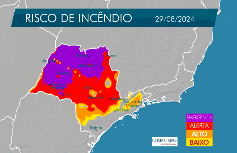 Com previsão de tempo quente e seco para os próximos dias, continua alerta para risco de incêndio no interior de São Paulo