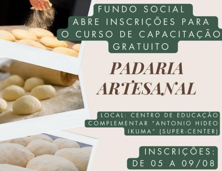 Fundo Social abre inscrições para o curso profissionalizante gratuito Padaria Artesanal