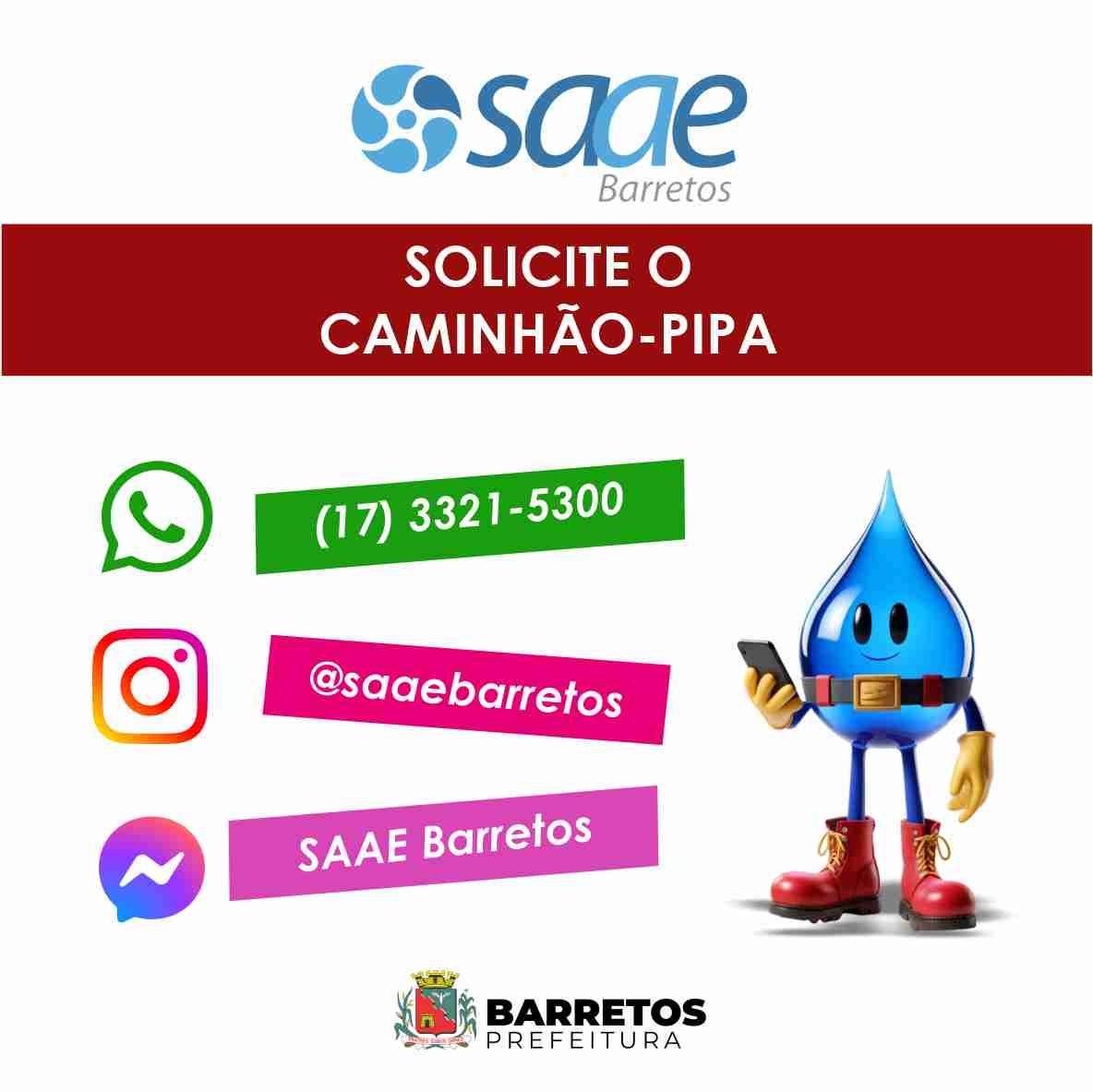 SAAE Barretos disponibiliza canal para solicitação de caminhão-pipa