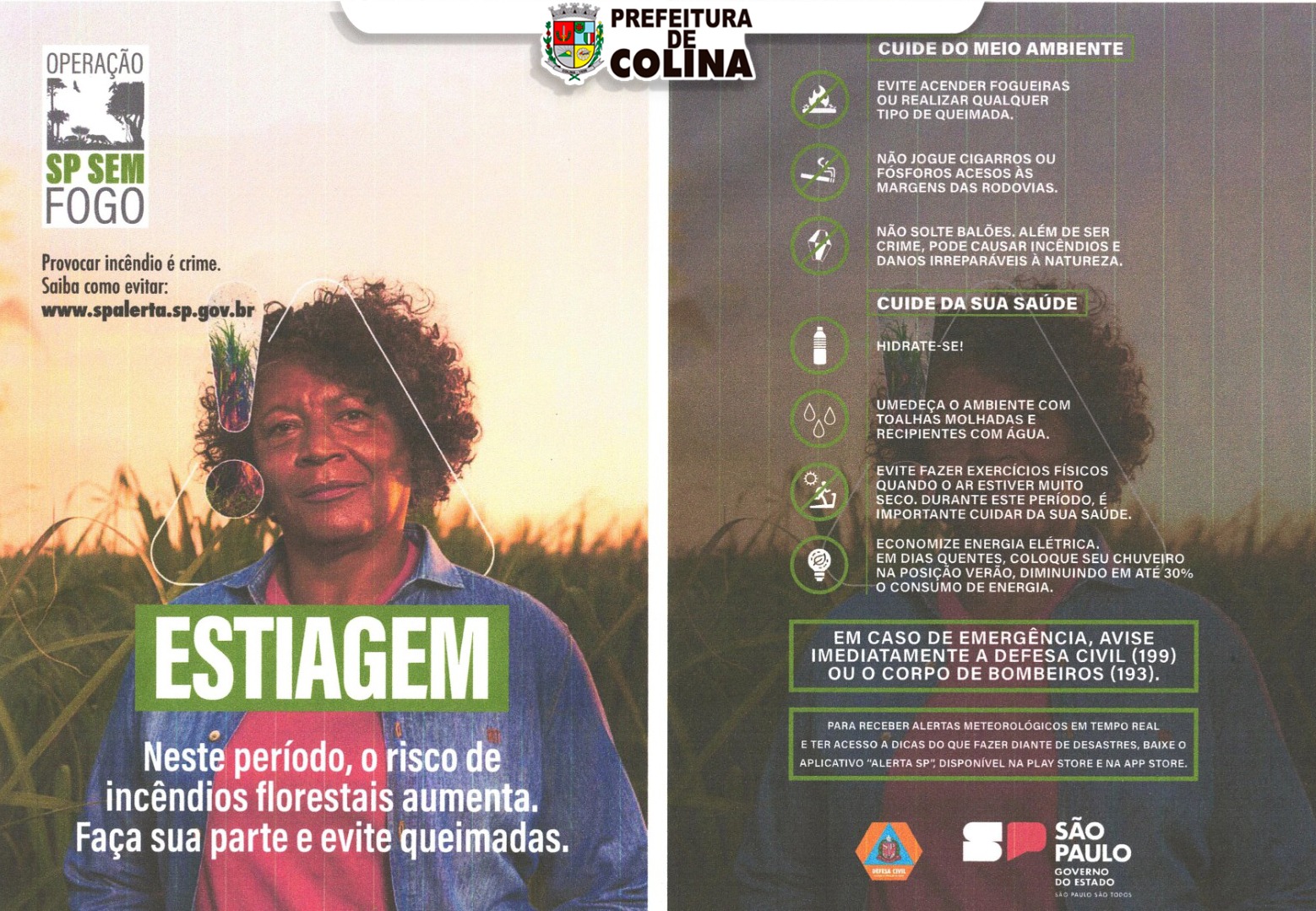Prefeitura de Colina orienta sobre campanha Operação São Paulo Sem Fogo