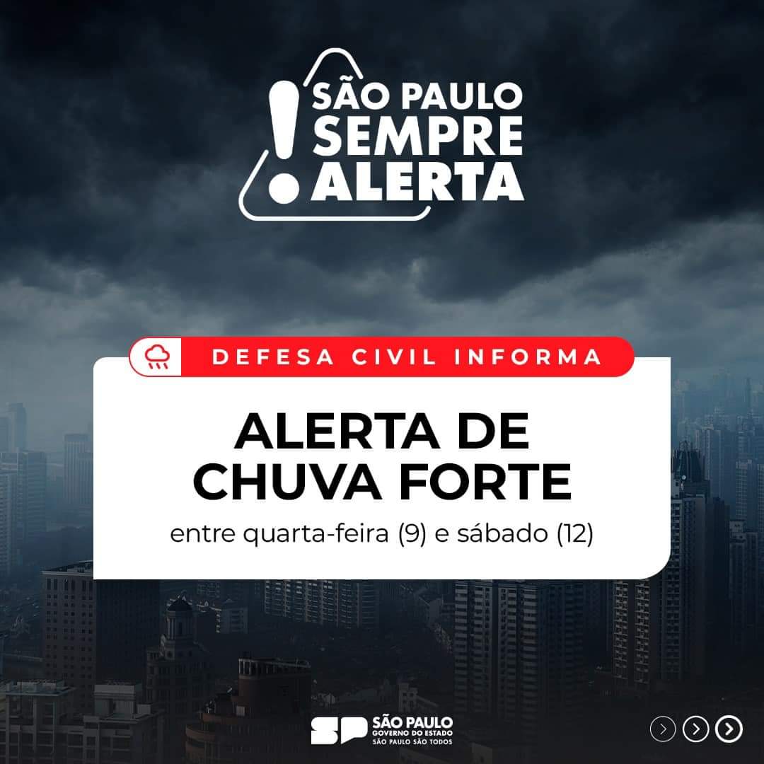 Defesa Civil emite alerta de chuva forte