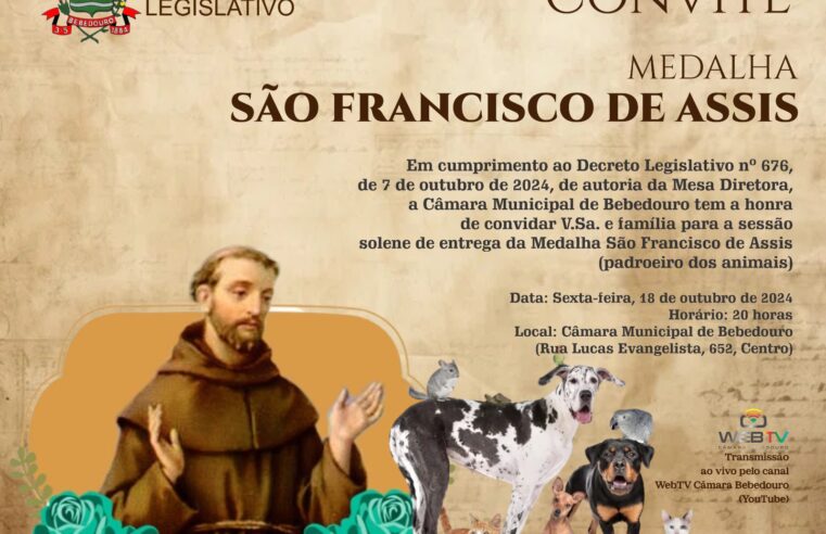 Câmara homenageia voluntários da causa animal nesta sexta-feira com a Medalha São Francisco de Assis