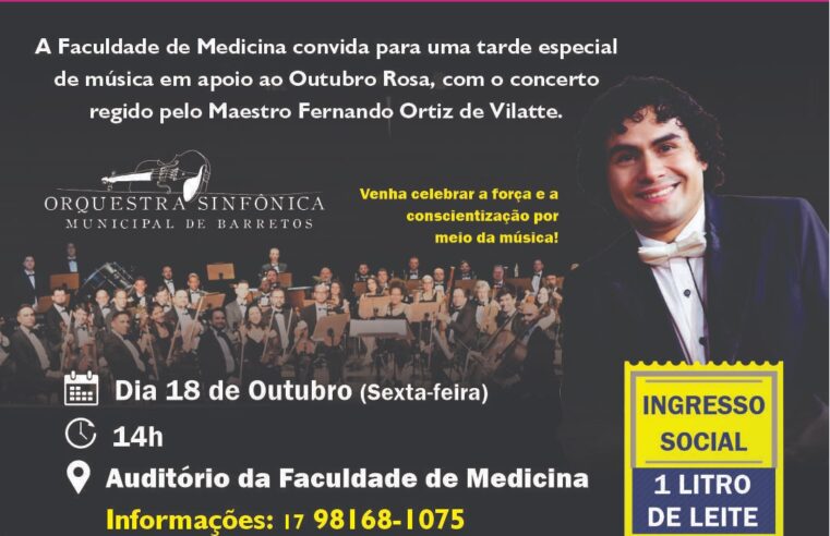 Orquestra Municipal realiza “Concerto Didático Outubro Rosa” na tarde des sexta, dia 18, na Facisb