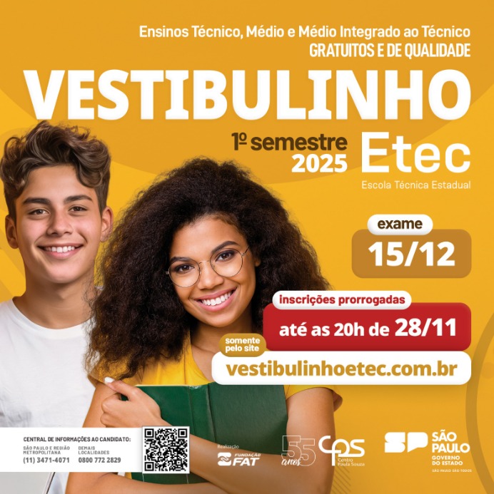 Vestibulinho da ETEC tem inscrições prorrogadas