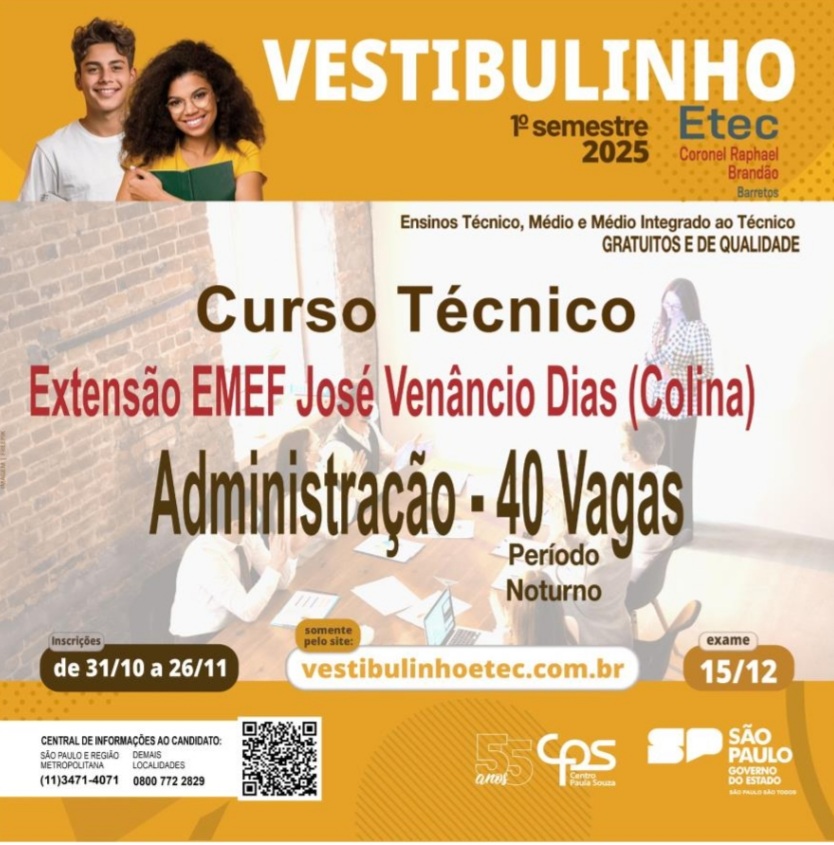 Curso técnico de Administração recebe inscrições em Colina