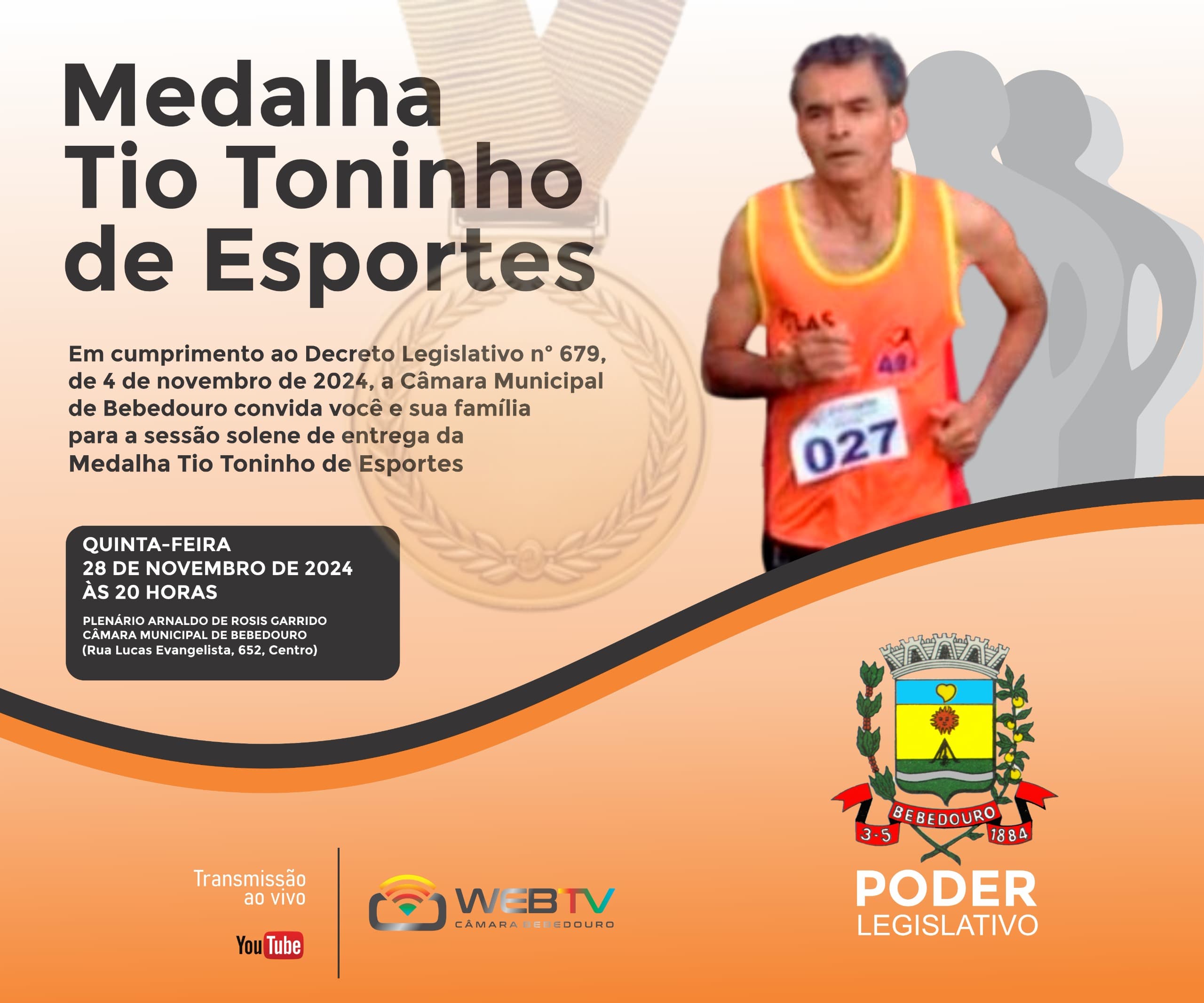 Solenidade de entrega da Medalha Tio Toninho de Esportes será nesta quinta-feira