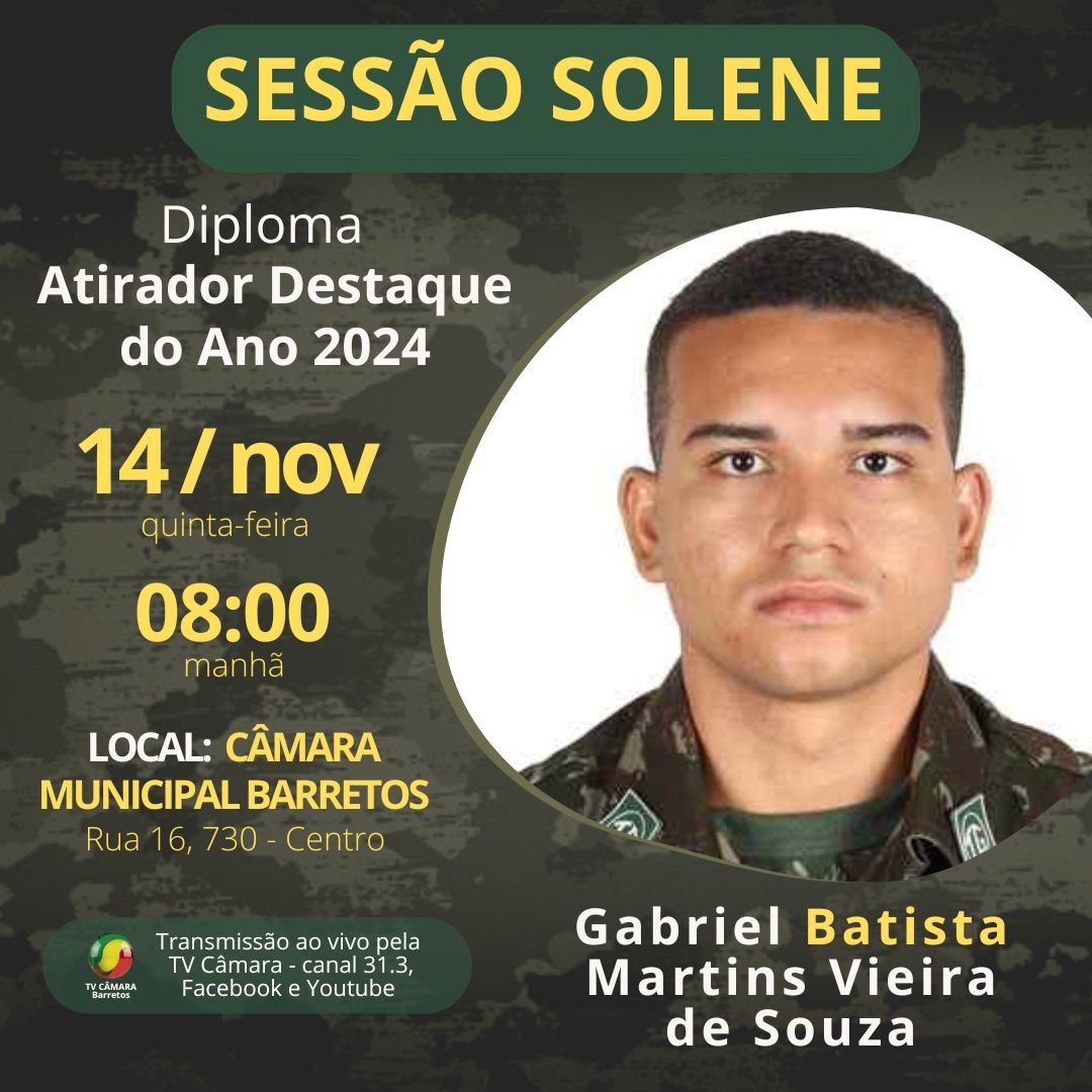 Câmara agenda Sessão Solene para homenagear jovem integrante do Tiro de Guerra