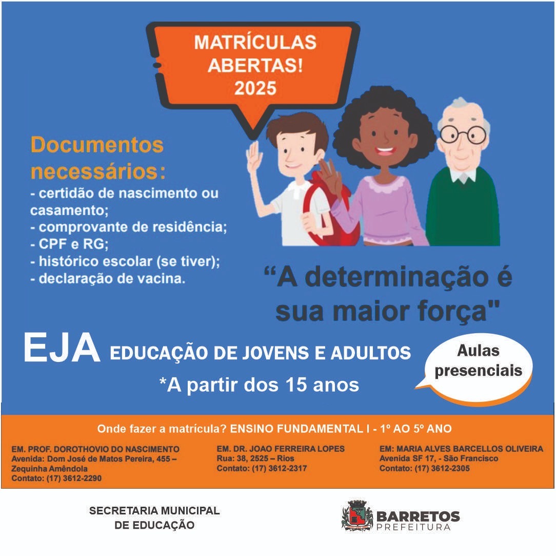 Rede Municipal de Ensino inicia período de matrículas para a EJA 2025