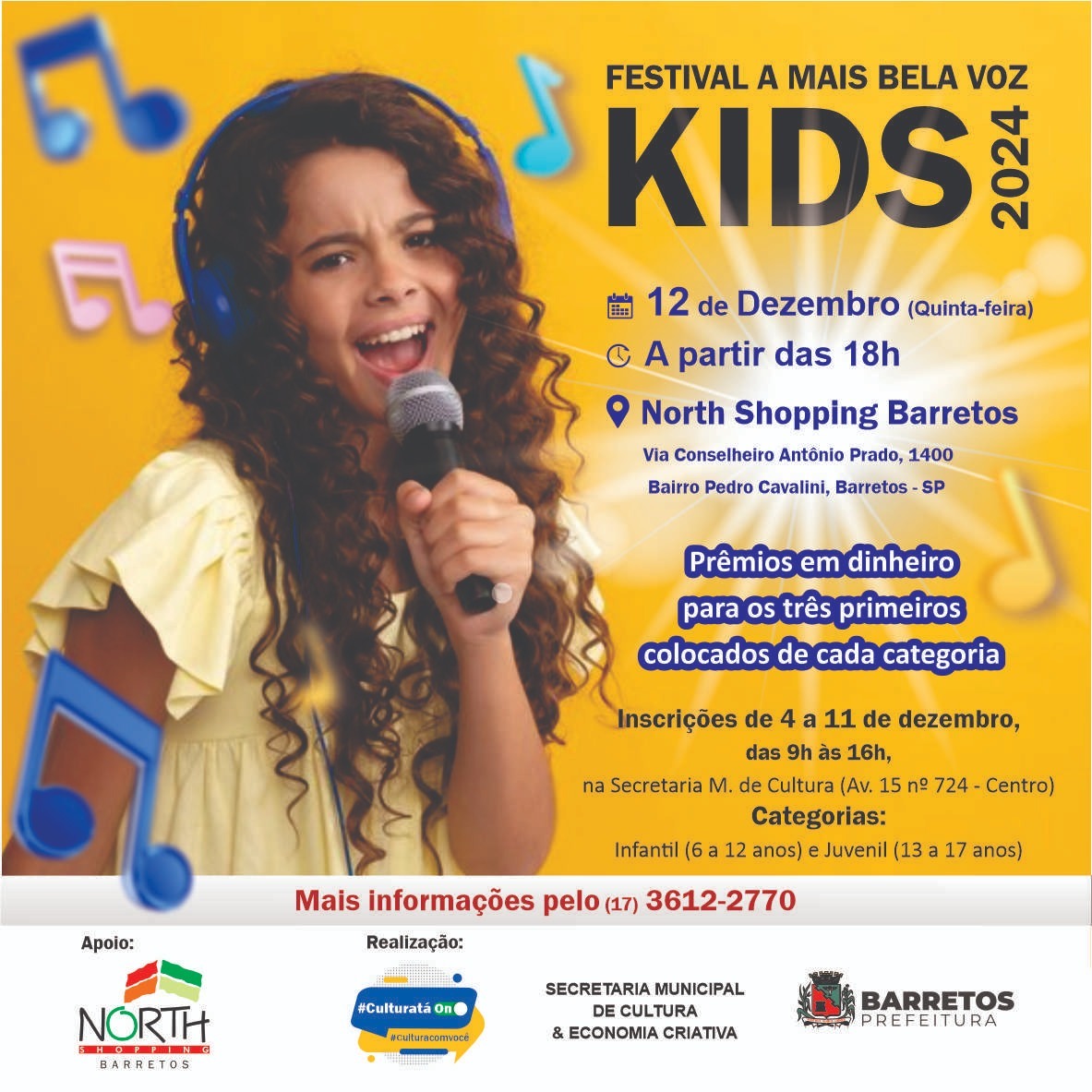 Inscrições para o Festival “A Mais Bela Voz Kids 2024” começam nesta quarta-feira, 4 de dezembro