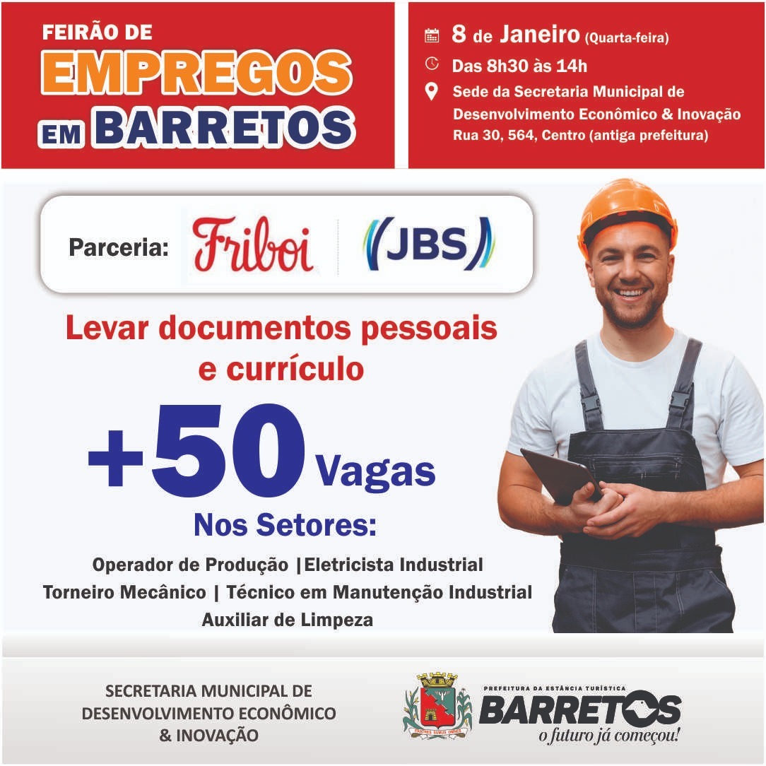 Prefeitura de Barretos promove 1° Feirão de Empregos de 2025 com mais de 50 vagas