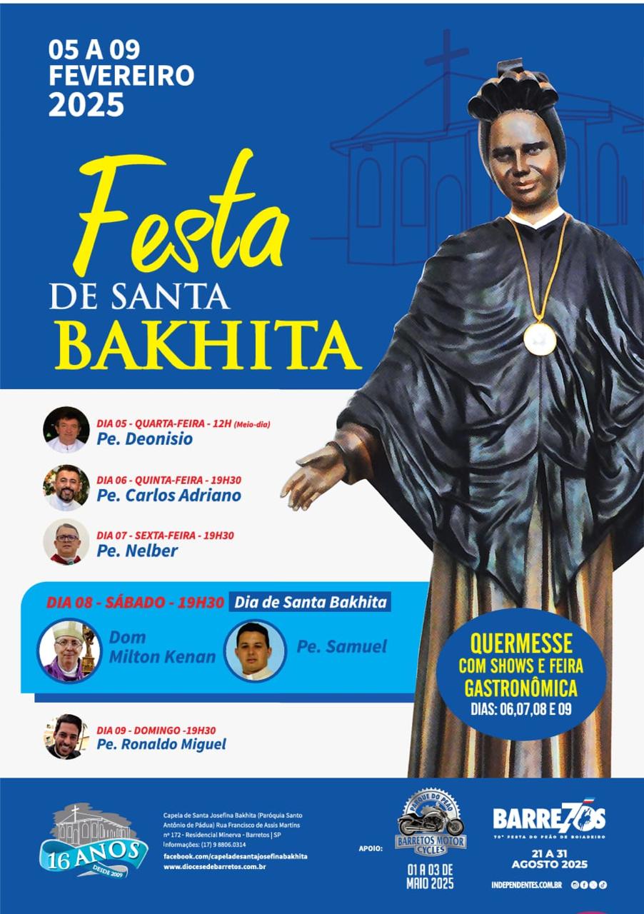 Tríduo e quermesse de Santa Bahkita na próxima semana