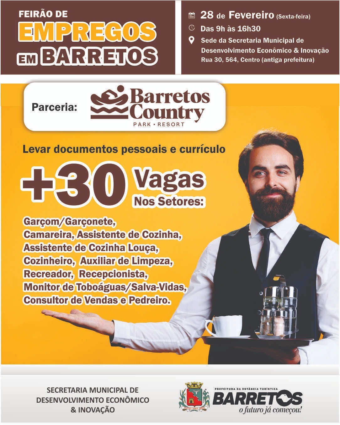 Feirão de Empregos em parceria com o Barretos Country Park – Resort oferece mais de 30 vagas