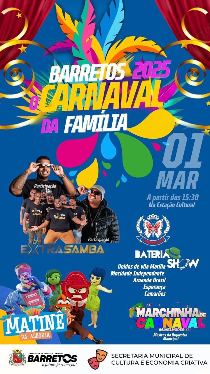 Prefeitura de Barretos divulga programação do “Carnaval da Família 2025”