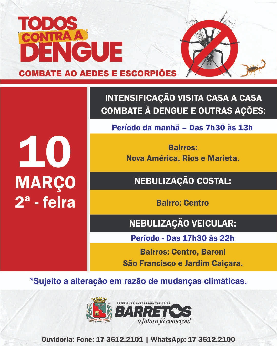 Atualização do dia 7 março de dados da Dengue e Chikungunya em Barretos