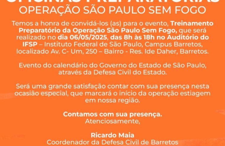 Operação São Paulo Sem Fogo acontece hoje em Barretos