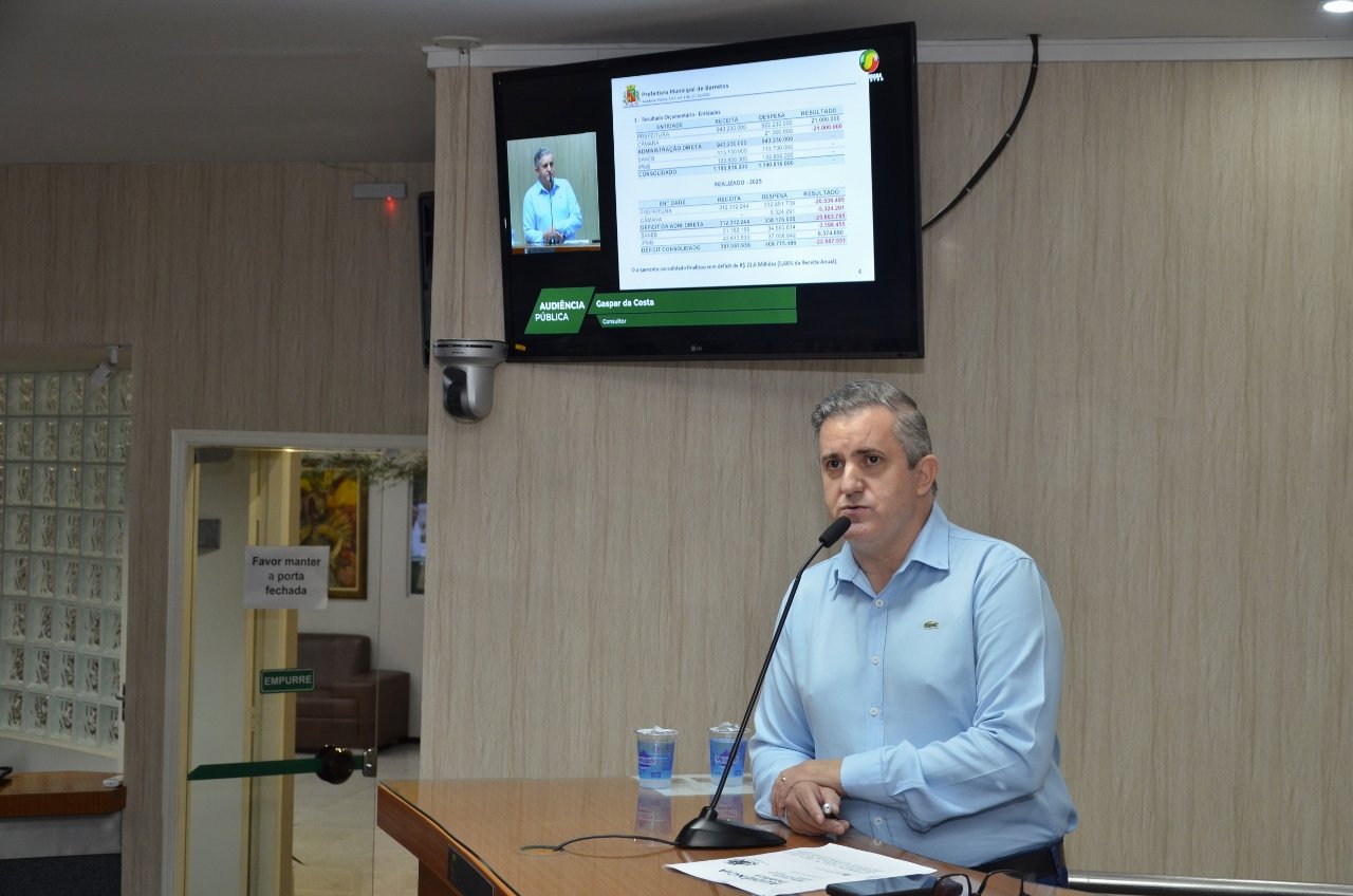 Consultor apresenta situação financeira e orçamentária de Barretos entre janeiro e abril de 2025