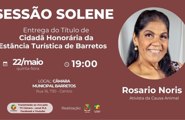 Câmara agenda entrega do Título de Cidadã Honorária de Barretos à ativista da causa aninal, Rosario Noris