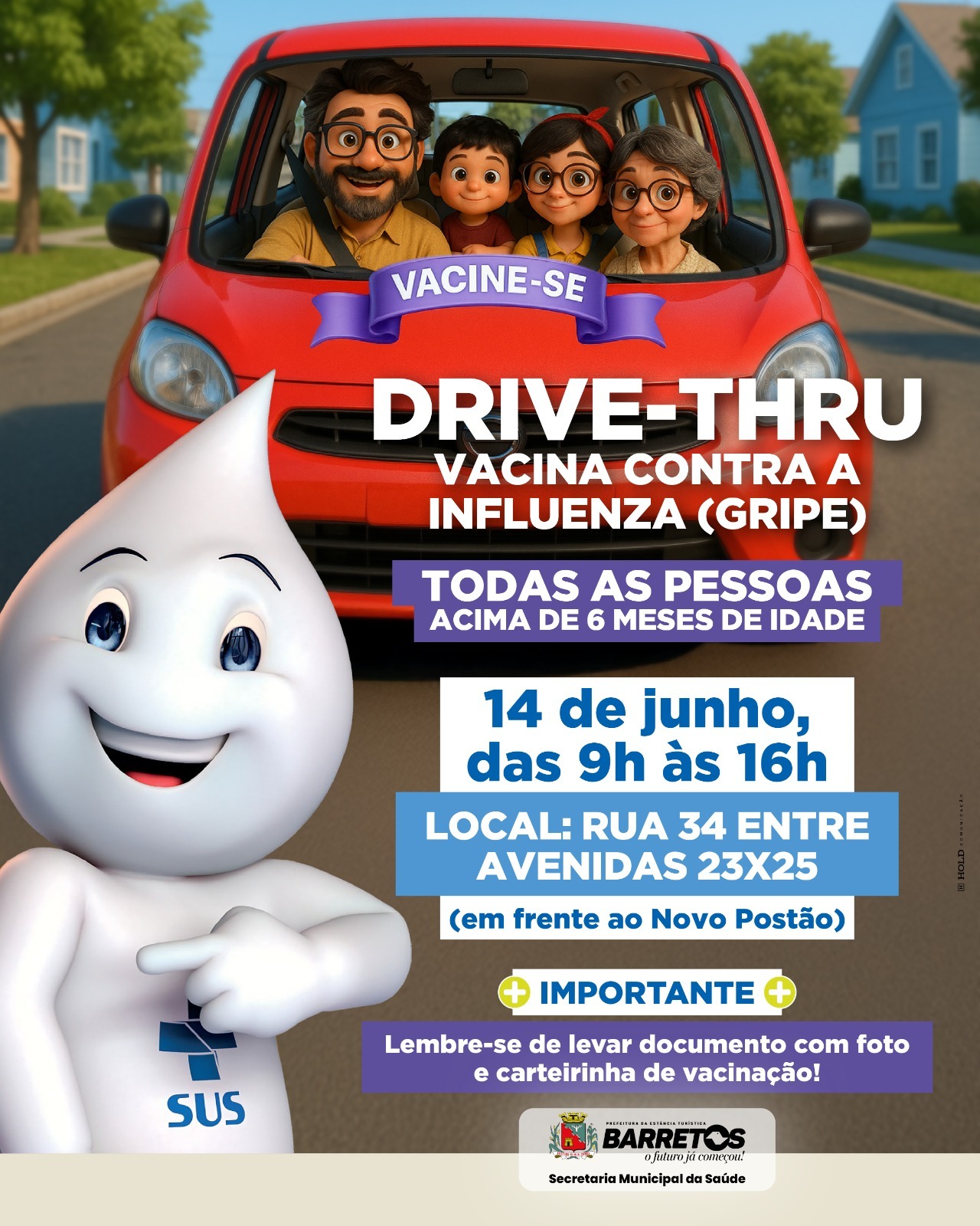 Prefeitura de Barretos promove drive-thru para vacinação contra a gripe