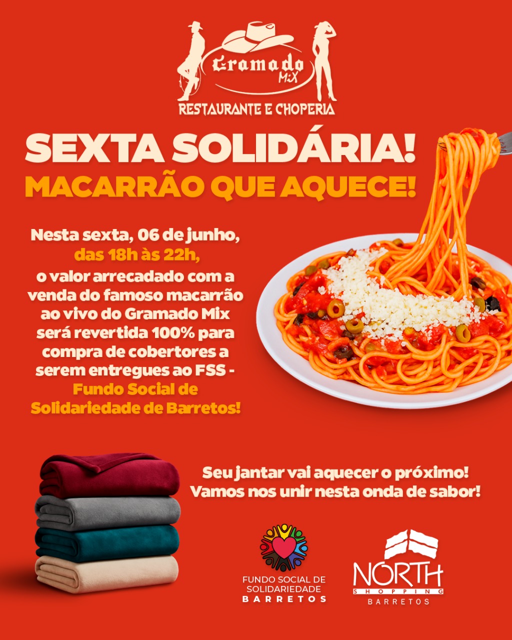 Restaurante do North Shopping realiza ação solidária em prol do Fundo Social de Barretos nesta sexta