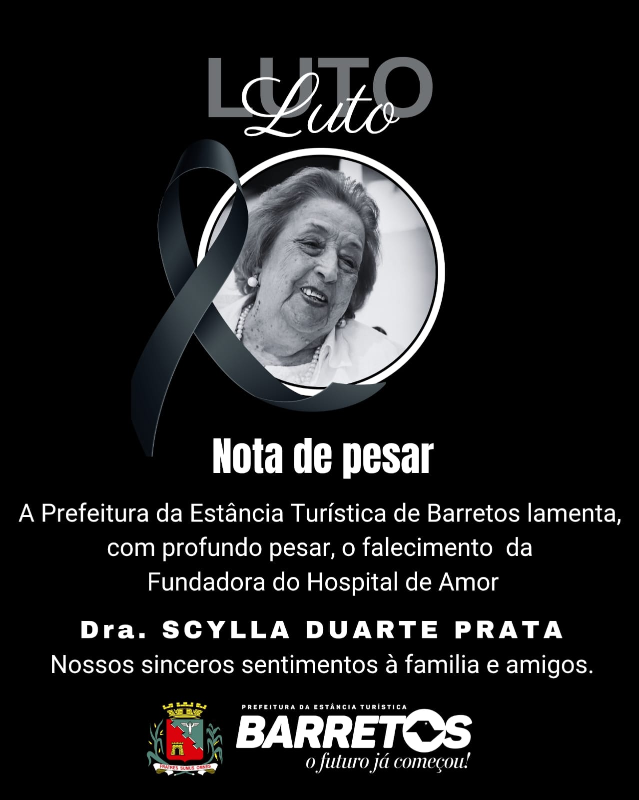 Prefeitura de Barretos decreta luto oficial de três dias pela morte da Dra. Scylla Duarte Prata