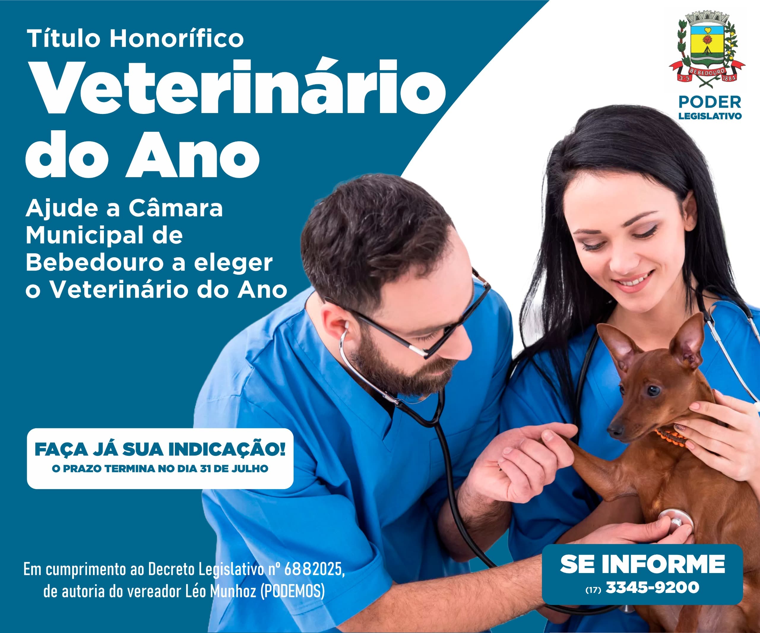 Câmara de Bebedouro recebe inscrições para o Veterinário do Ano