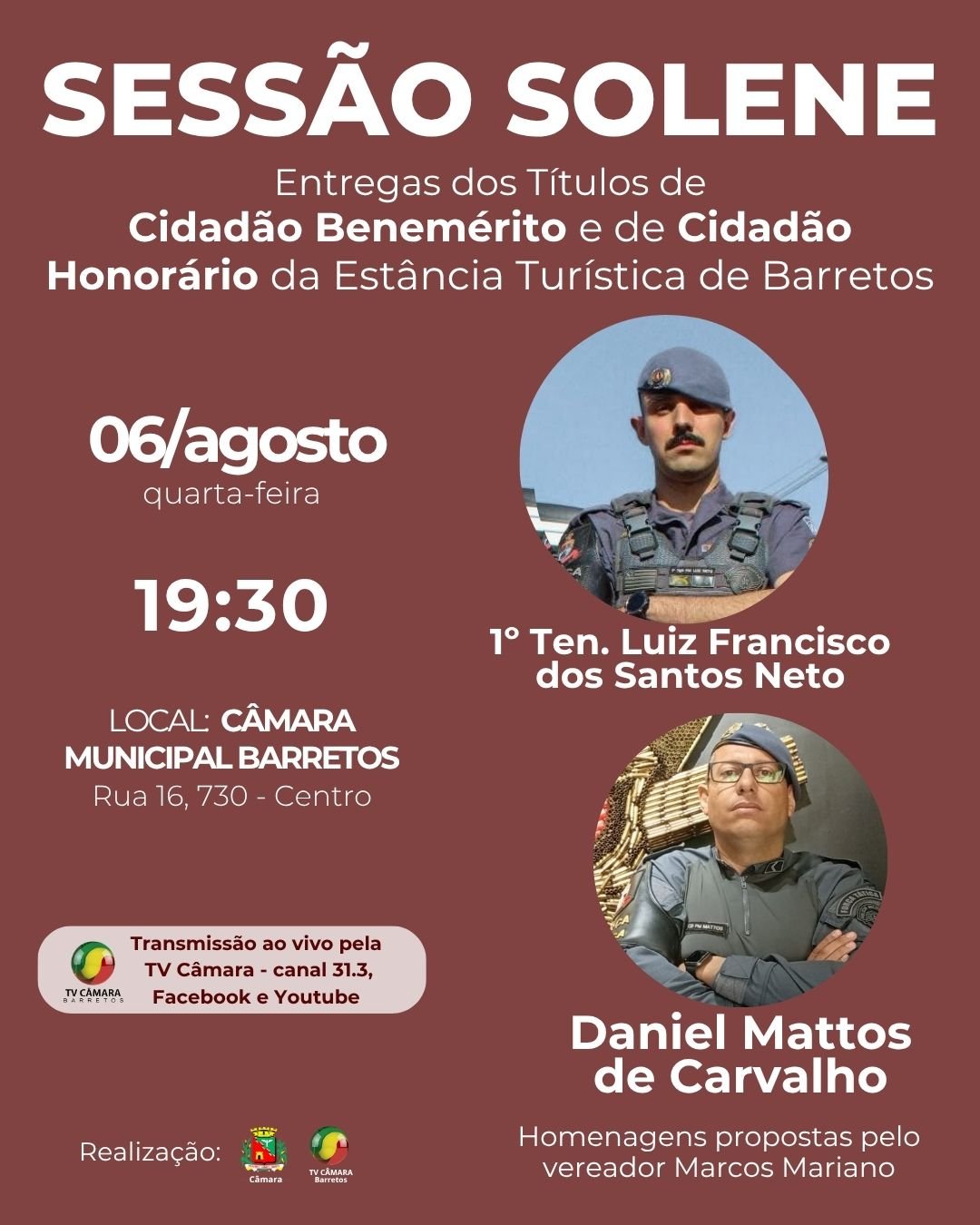 Câmara de Barretos agenda Sessão Solene para homenagear Policiais Militares da Força Tática