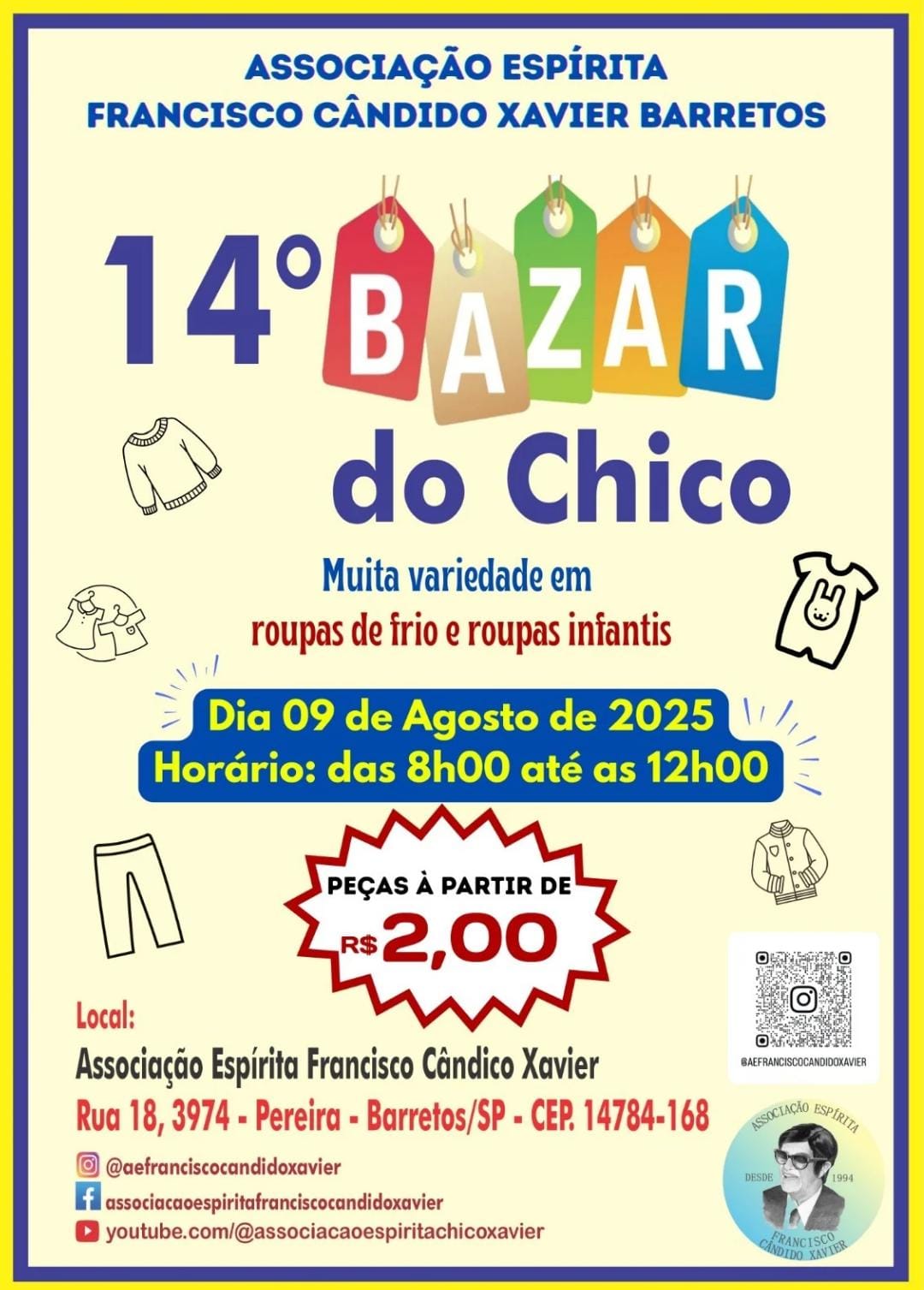 Centro Espírita divulga Bazar do Chico