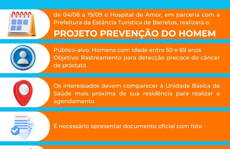 Projeto Prevenção do Homem tem início nesta segunda-feira, 4 de agosto