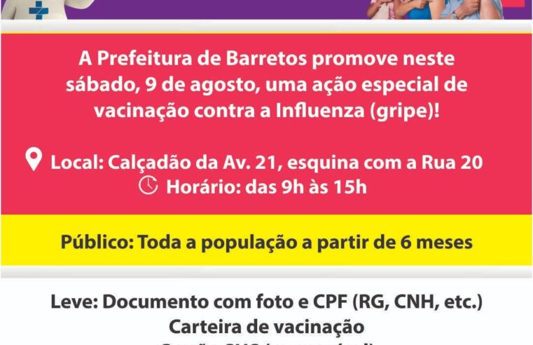 Prefeitura de Barretos promove vacinação contra a gripe no Calçadão