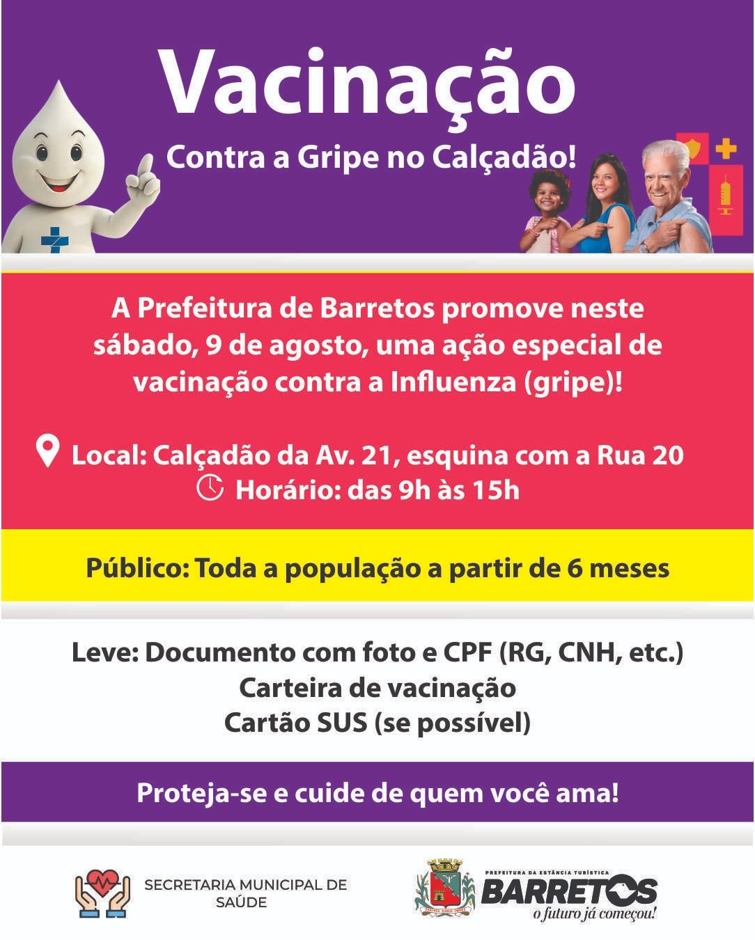 Prefeitura de Barretos promove vacinação contra a gripe no Calçadão