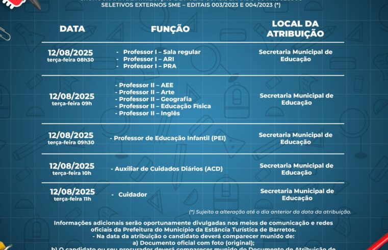 Secretaria Municipal de Educação promove novas atribuições nesta terça, 12 de agosto