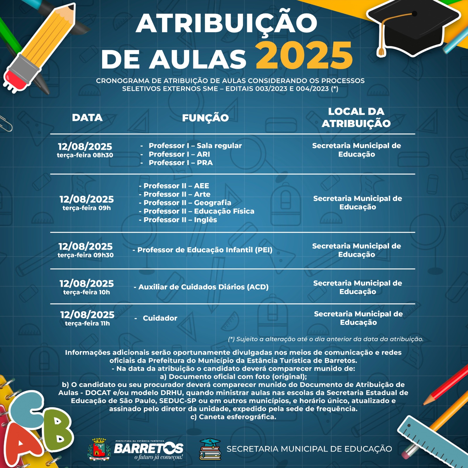 Secretaria Municipal de Educação promove novas atribuições nesta terça, 12 de agosto