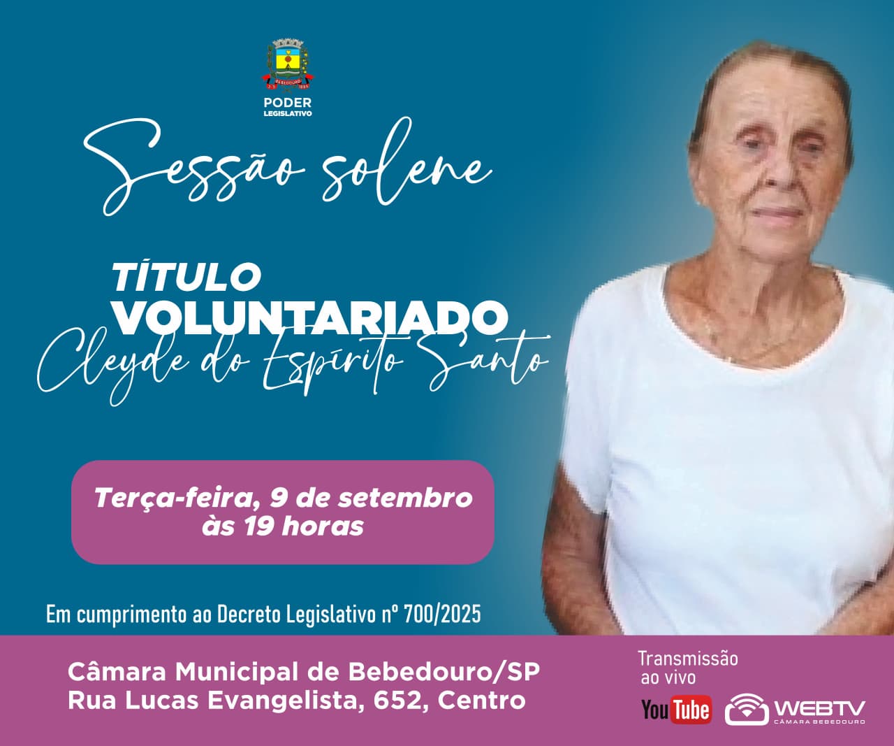 Título Voluntariado Cleyde do Espírito Santo será entregue terça-feira