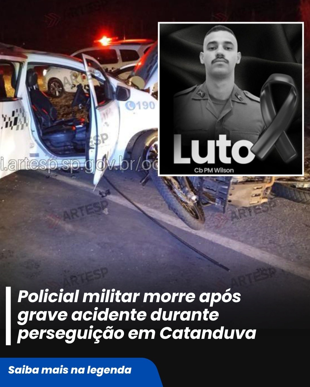 Policial militar morre após grave acidente durante perseguição em Catanduva