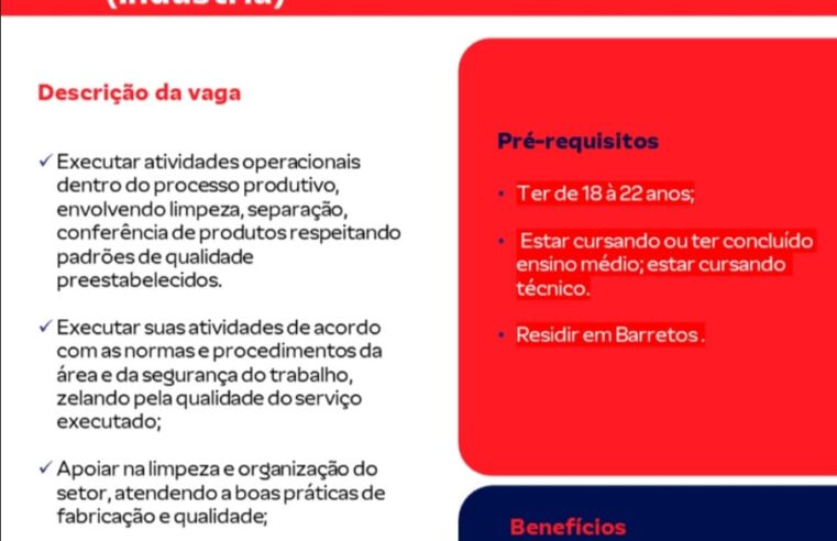 JBS Friboi oferece vaga de jovem apreendiz