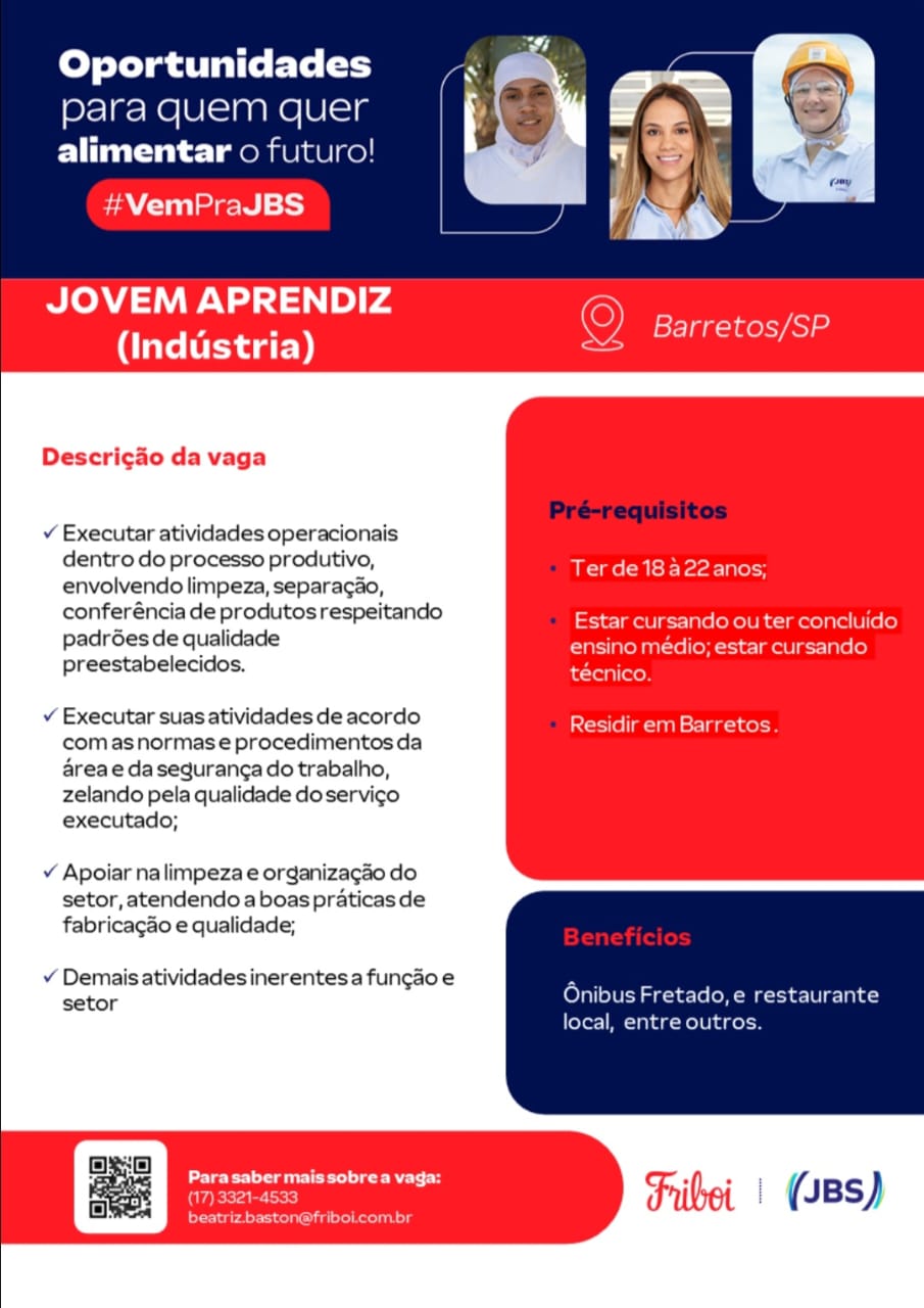 JBS Friboi oferece vaga de jovem apreendiz