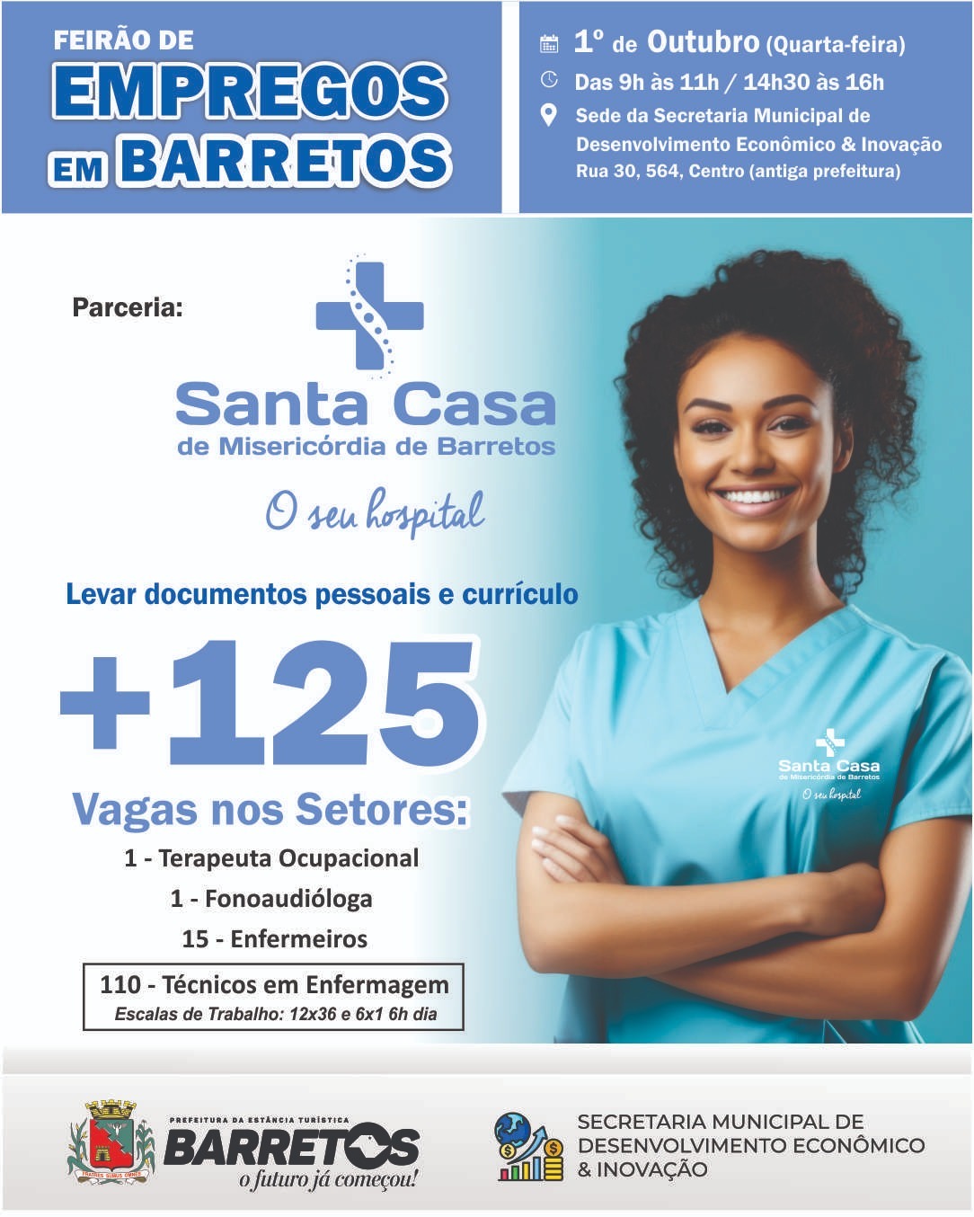 Feirão de Empregos em parceria com a Santa Casa oferece mais de 125 vagas no dia 1º