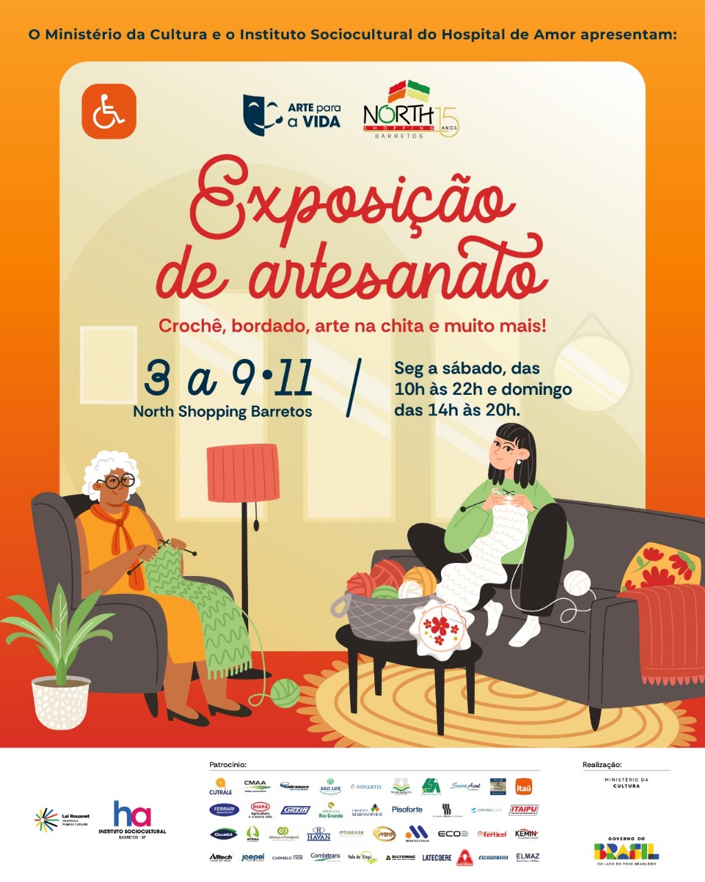 Exposição de artesanato reúne peças produzidas em oficinas do Instituto Sociocultural no North Shopping