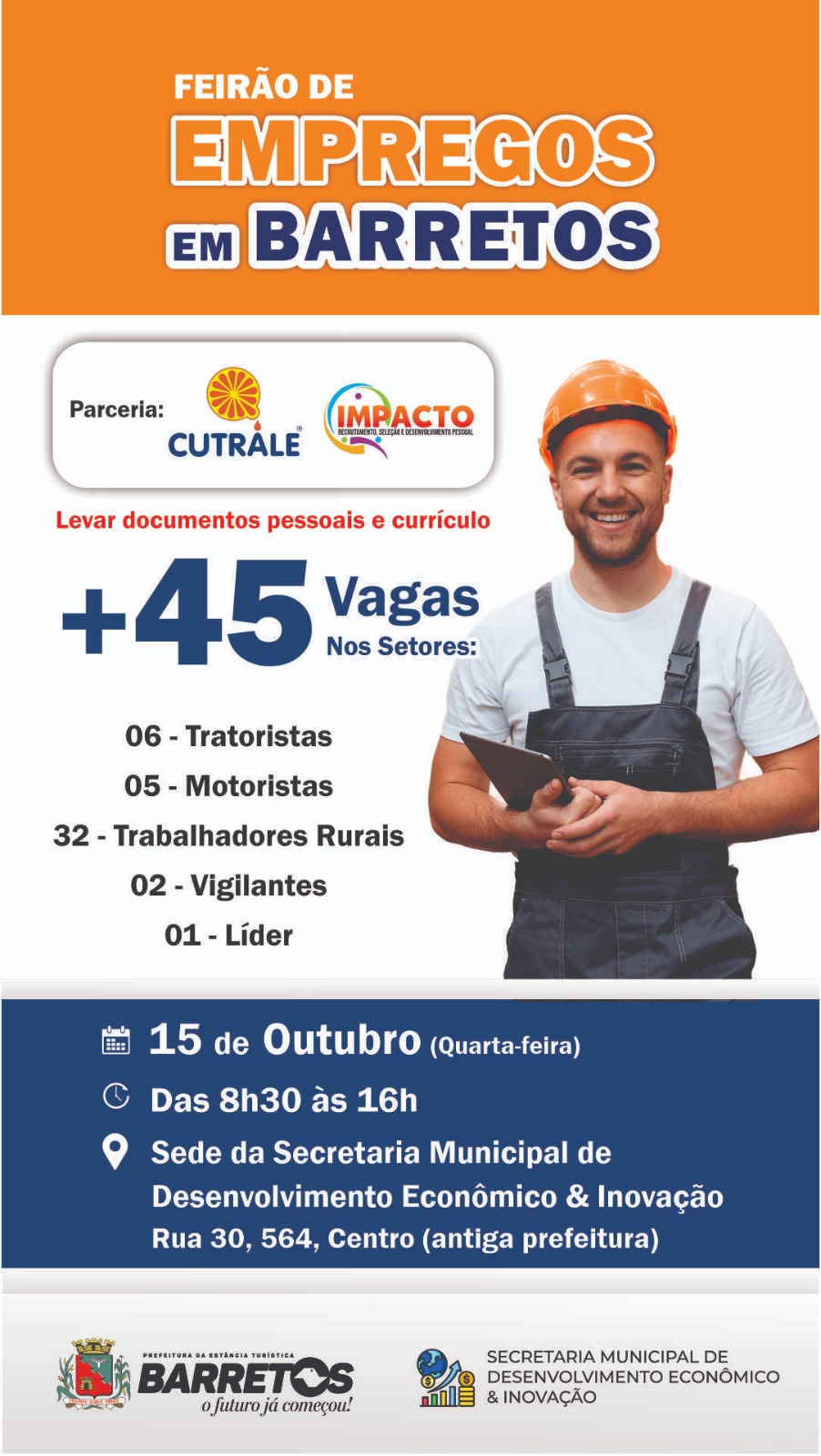 Feirão de Empregos com a Cutrale oferece mais de 45 vagas