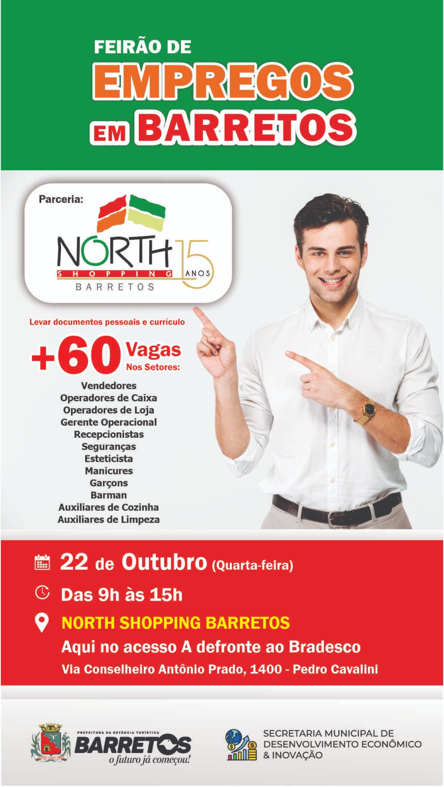 Mais de 60 vagas serão oferecidas em Feirão de Empregos em parceria com o North Shopping