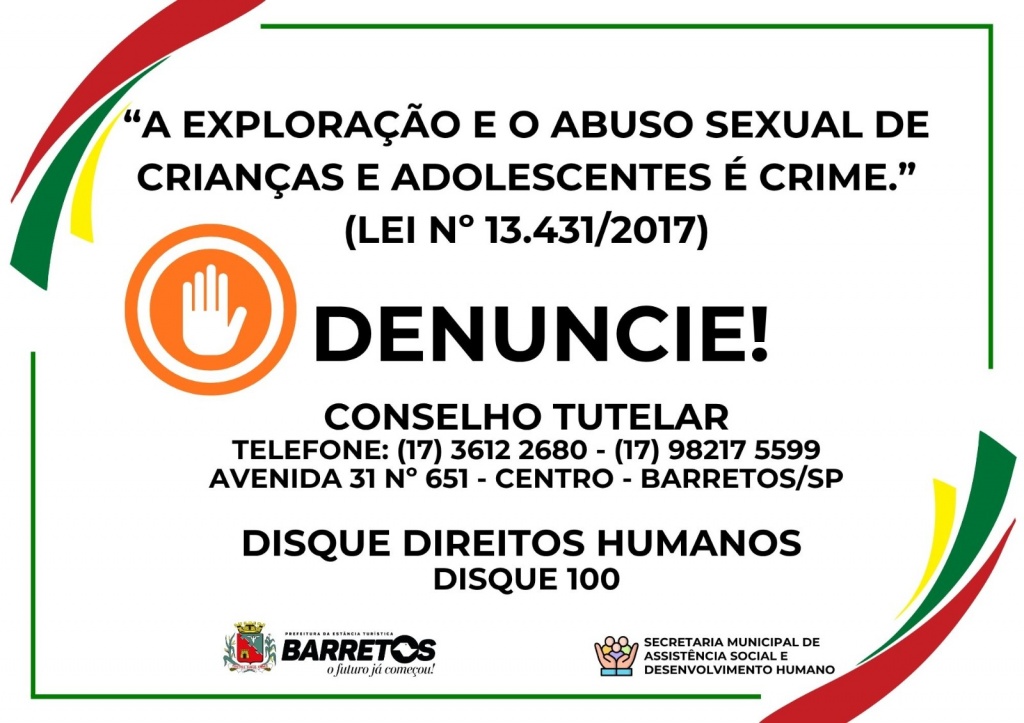 Barretos divulga campanha com cartaz de conscientização sobre abuso e exploração sexual infantil