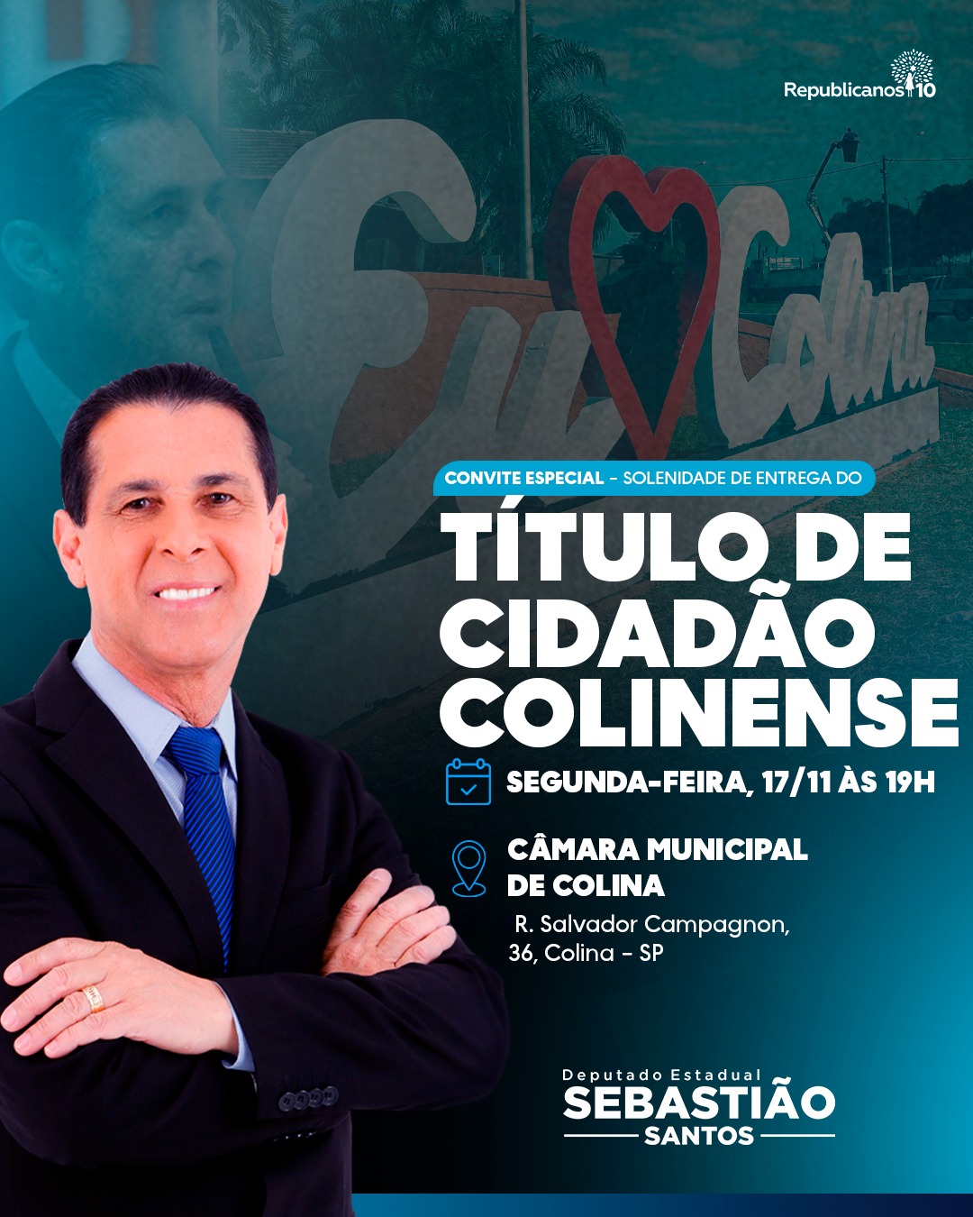 Câmara de Colina entrega Título de Cidadão para o deputado Sebastião Santos