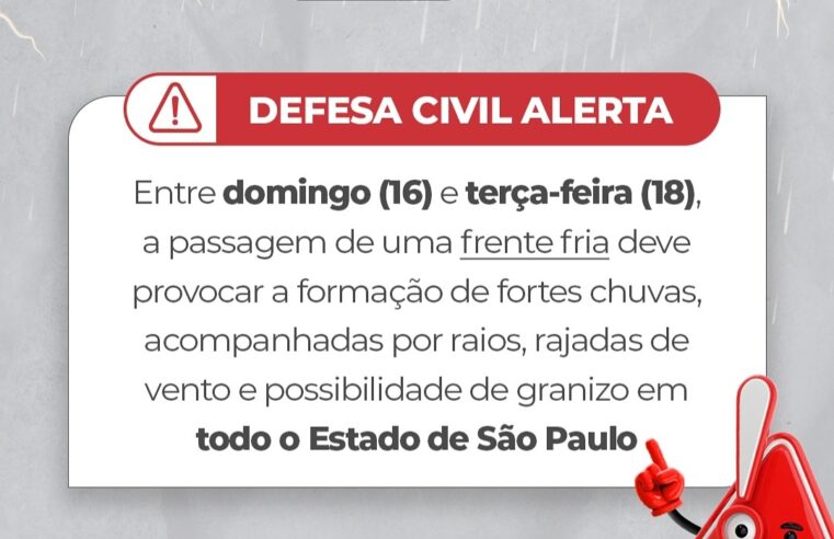 Defesa Civil alerta para chuvas fortes, raios e ventos de mais de 70 km/h