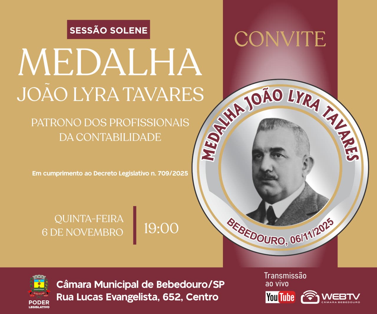 Medalha João Lyra Tavares será entregue quinta-feira a contabilistas